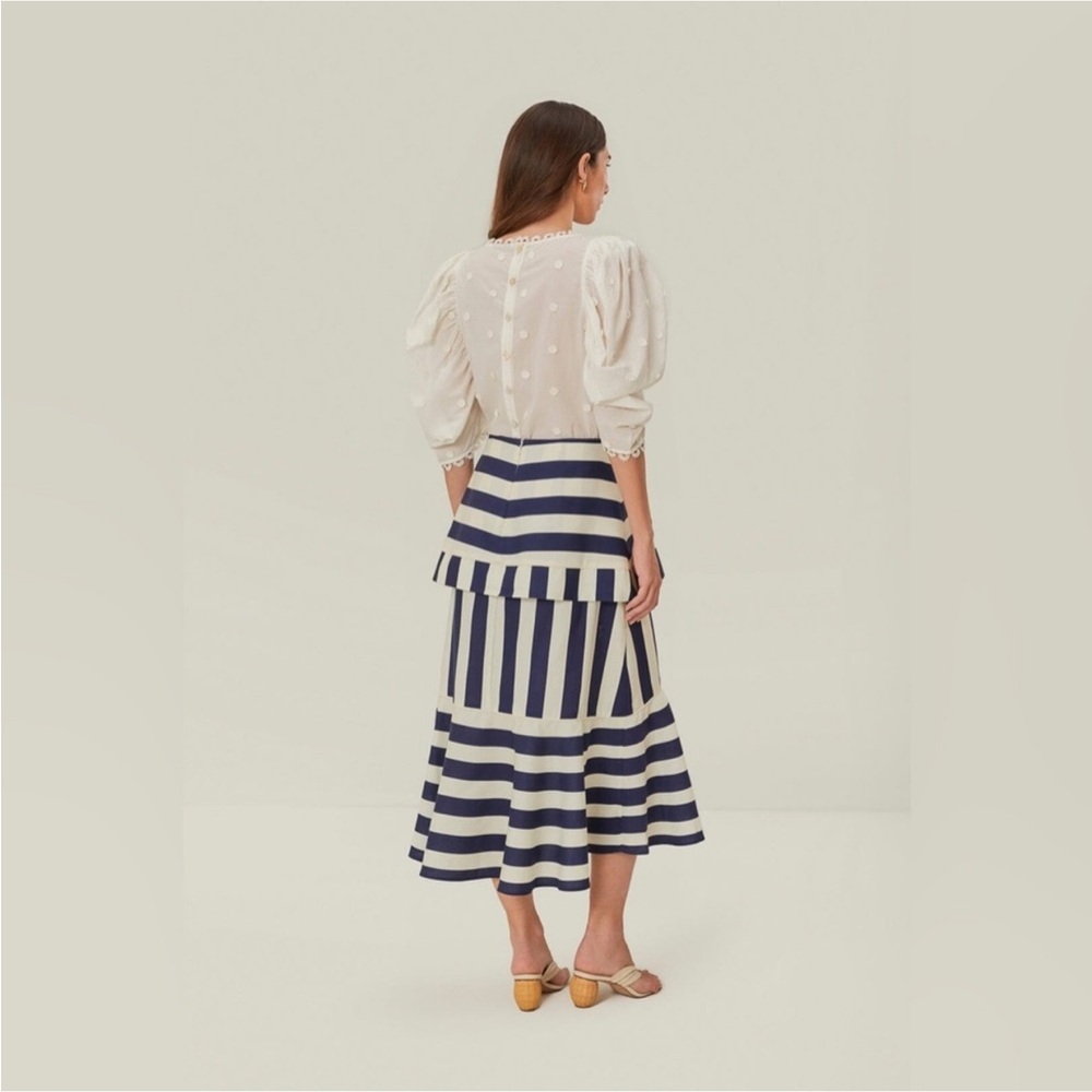 Farm Rio: Blue Mixed Stripes Midi Skirt - Picture 2 of 12